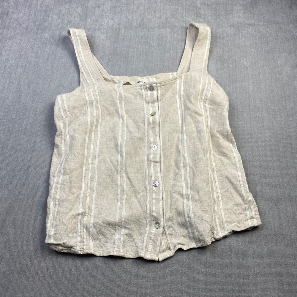 Cloth & Stone Striped Linen Blend Button Front Tank Top Beige White Small